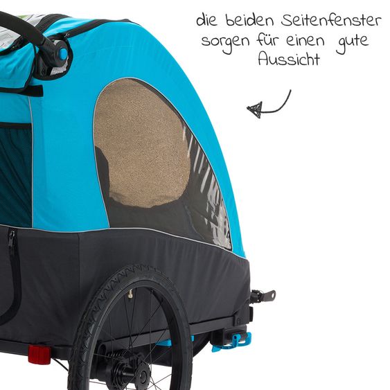 Fillikid Rimorchio per bicicletta, passeggino e jogger 3 in 1 Fill Rhino per 2 bambini (fino a 40 kg) - Blu Grigio