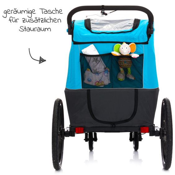 Fillikid Rimorchio per bicicletta, passeggino e jogger 3 in 1 Fill Rhino per 2 bambini (fino a 40 kg) - Blu Grigio