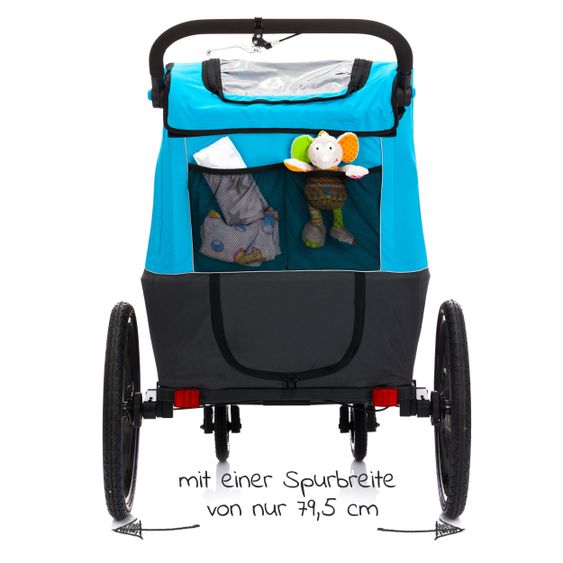 Fillikid Rimorchio per bicicletta, passeggino e jogger 3 in 1 Fill Rhino per 2 bambini (fino a 40 kg) - Blu Grigio