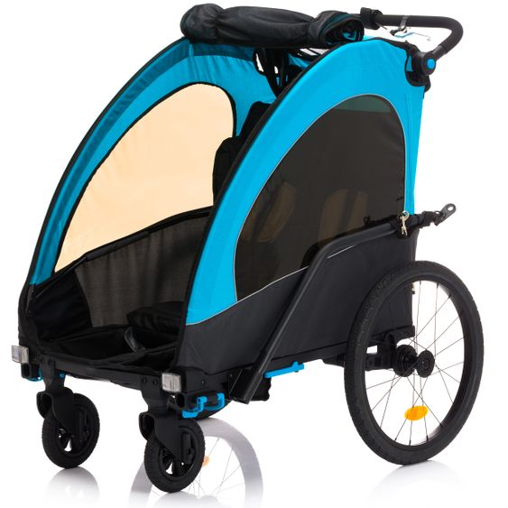 Fillikid Rimorchio per bicicletta, passeggino e jogger 3 in 1 Fill Rhino per 2 bambini (fino a 40 kg) - Blu Grigio