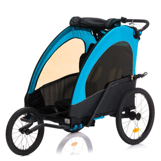 Fillikid Rimorchio per bicicletta, passeggino e jogger 3 in 1 Fill Rhino per 2 bambini (fino a 40 kg) - Blu Grigio