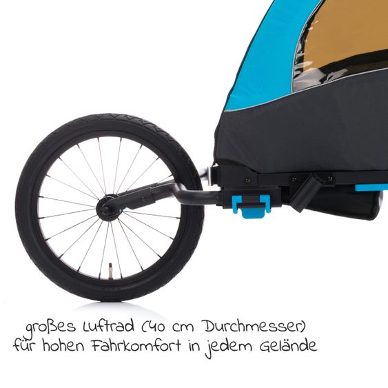 Fillikid Rimorchio per bicicletta, passeggino e jogger 3 in 1 Fill Rhino per 2 bambini (fino a 40 kg) - Blu Grigio