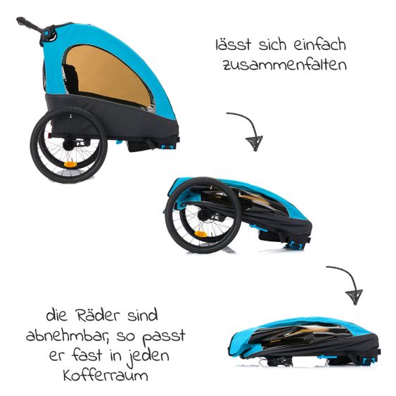 Fillikid 3 in 1 Bicycle Trailer, Stroller & Jogger Fill Rhino for 2 Children (up to 40 kg) - Blue Grey