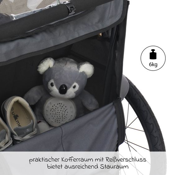 Fillikid 3in1 bicycle trailer Rhino SL for 2 children (up to 44 kg) can also be used as a buggy & jogger - dark gray