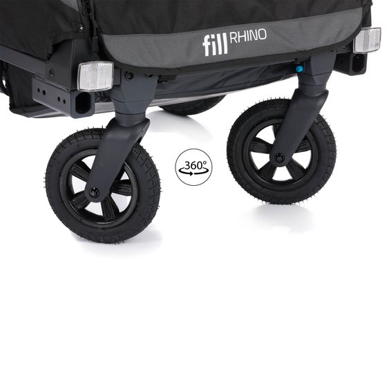 Fillikid Rimorchio per bicicletta 3in1 Rhino SL per 2 bambini (fino a 44 kg), utilizzabile anche come passeggino e jogger - grigio scuro