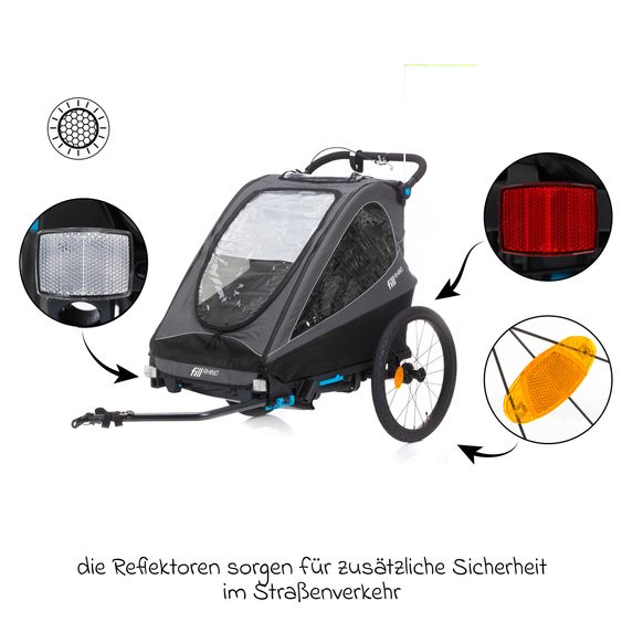 Fillikid Rimorchio per bicicletta 3in1 Rhino SL per 2 bambini (fino a 44 kg), utilizzabile anche come passeggino e jogger - grigio scuro