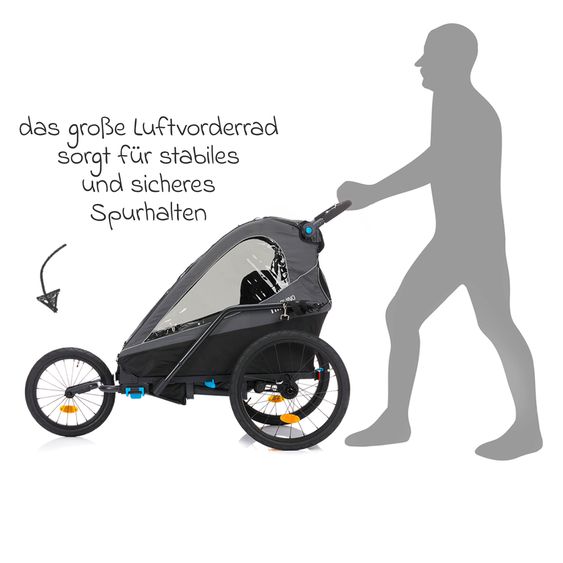 Fillikid Rimorchio per bicicletta 3in1 Rhino SL per 2 bambini (fino a 44 kg), utilizzabile anche come passeggino e jogger - grigio scuro