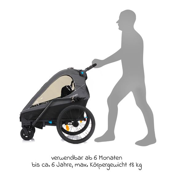 Fillikid Rimorchio per bicicletta 3in1 Rhino SL per 2 bambini (fino a 44 kg), utilizzabile anche come passeggino e jogger - grigio scuro