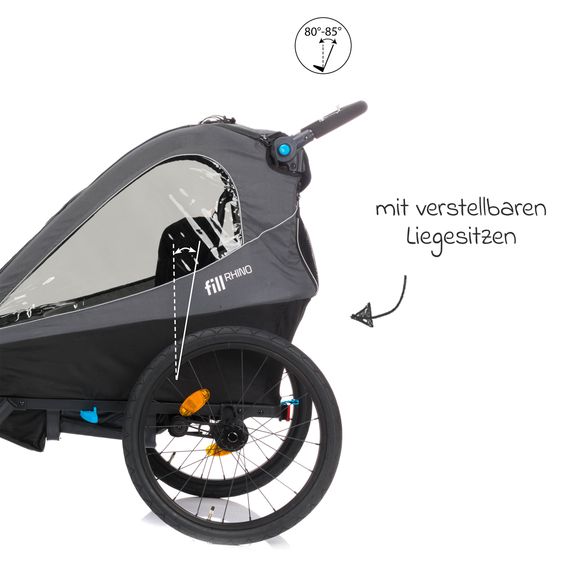 Fillikid 3in1 bicycle trailer Rhino SL for 2 children (up to 44 kg) can also be used as a buggy & jogger - dark gray