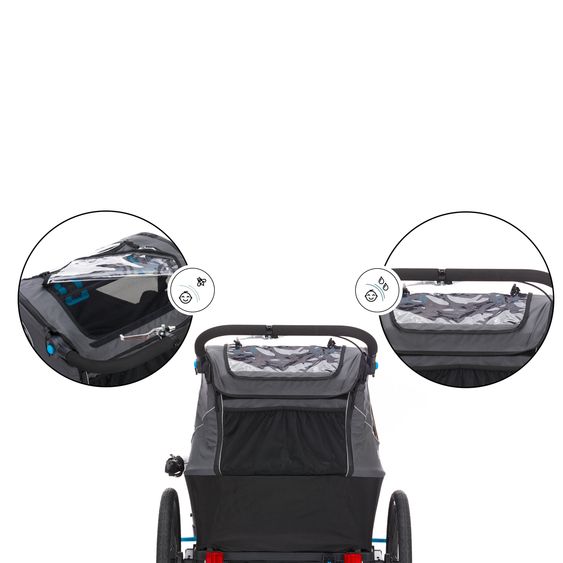 Fillikid Rimorchio per bicicletta 3in1 Rhino SL per 2 bambini (fino a 44 kg), utilizzabile anche come passeggino e jogger - grigio scuro