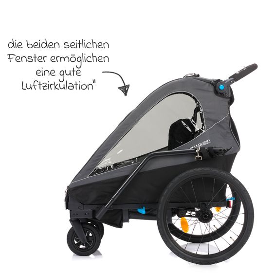 Fillikid Rimorchio per bicicletta 3in1 Rhino SL per 2 bambini (fino a 44 kg), utilizzabile anche come passeggino e jogger - grigio scuro