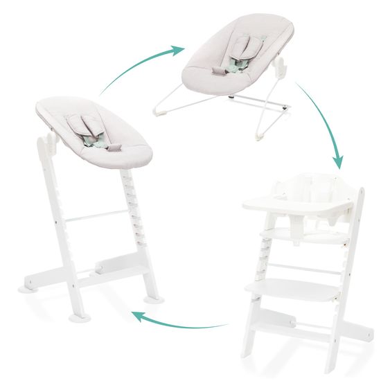 Fillikid Set seggiolone 3in1 Pia Swing dalla nascita fino a 85 kg con attacco per neonato, imbracatura a 5 punti, tavola da pranzo rimovibile con portabicchieri - bianco