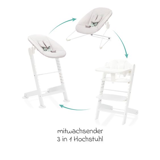 Fillikid 3in1 highchair set Pia Swing from birth up to 85 kg with newborn attachment, 5-point harness, removable dining board with cup holder - white