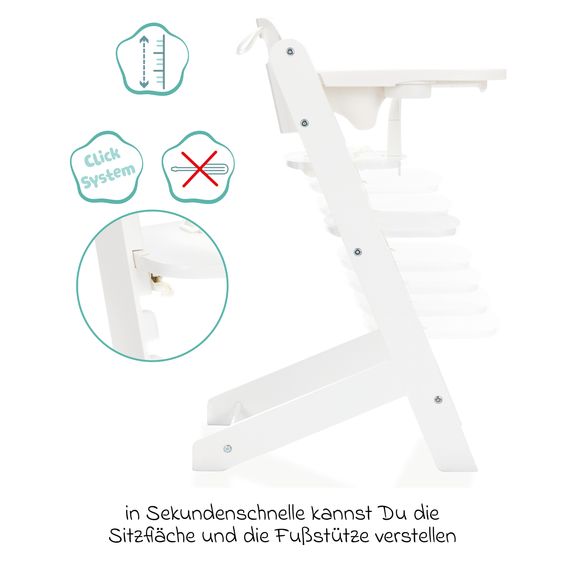 Fillikid 3in1 highchair set Pia Swing from birth up to 85 kg with newborn attachment, 5-point harness, removable dining board with cup holder - white