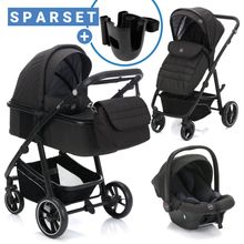 3in1 Kombi-Kinderwagen-Set Fill Jaguar mit Sportsitz, Babywanne & Matratze, Babyschale, Wickeltasche & Wickelauflage, Getränkehalter, Regen- & Insektenschutz - Dunkelgrau Melange