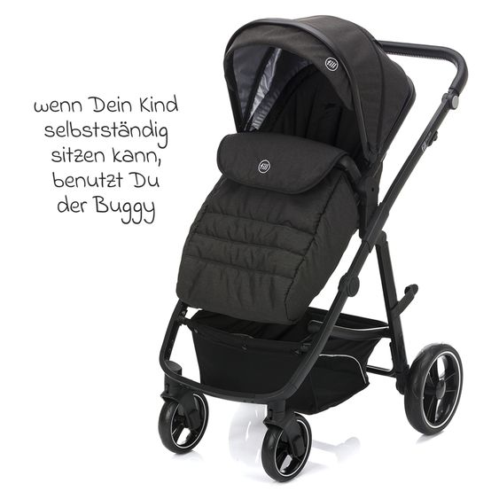 Fillikid 3-1 Set passeggino Fill Jaguar con seggiolino sportivo, navicella e materassino, seggiolino auto per neonati, borsa fasciatoio e fasciatoio, portabicchieri, parapioggia e parainsetti - grigio scuro melange