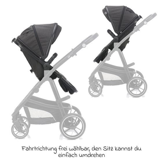 Fillikid 3-1 Set passeggino Fill Jaguar con seggiolino sportivo, navicella e materassino, seggiolino auto per neonati, borsa fasciatoio e fasciatoio, portabicchieri, parapioggia e parainsetti - grigio scuro melange