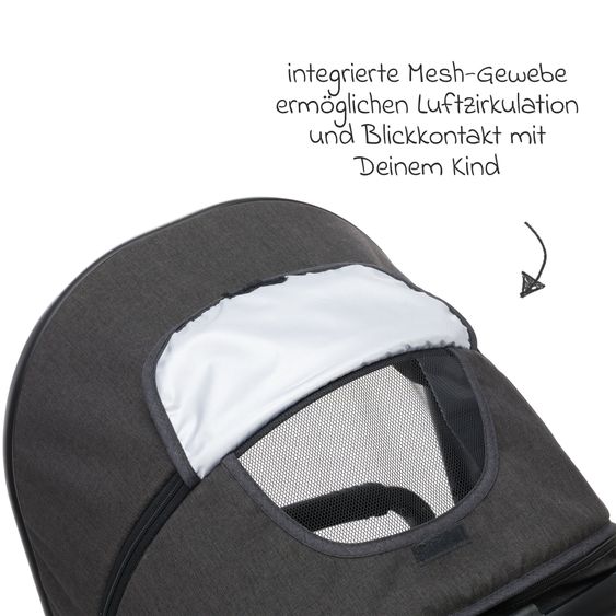 Fillikid 3-1 Set passeggino Fill Jaguar con seggiolino sportivo, navicella e materassino, seggiolino auto per neonati, borsa fasciatoio e fasciatoio, portabicchieri, parapioggia e parainsetti - grigio scuro melange