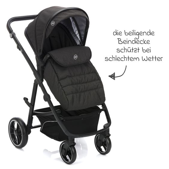 Fillikid 3-1 Set passeggino Fill Jaguar con seggiolino sportivo, navicella e materassino, seggiolino auto per neonati, borsa fasciatoio e fasciatoio, portabicchieri, parapioggia e parainsetti - grigio scuro melange