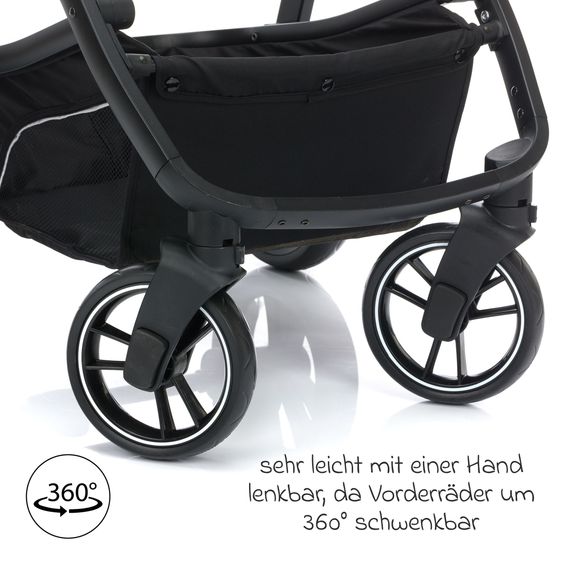 Fillikid 3-1 Set passeggino Fill Jaguar con seggiolino sportivo, navicella e materassino, seggiolino auto per neonati, borsa fasciatoio e fasciatoio, portabicchieri, parapioggia e parainsetti - grigio scuro melange