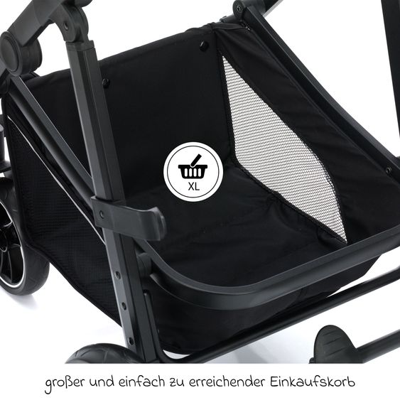 Fillikid 3-1 Set passeggino Fill Jaguar con seggiolino sportivo, navicella e materassino, seggiolino auto per neonati, borsa fasciatoio e fasciatoio, portabicchieri, parapioggia e parainsetti - grigio scuro melange