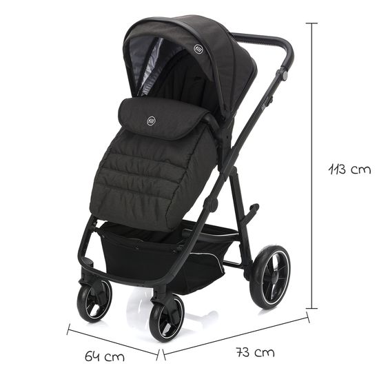 Fillikid 3-1 Set passeggino Fill Jaguar con seggiolino sportivo, navicella e materassino, seggiolino auto per neonati, borsa fasciatoio e fasciatoio, portabicchieri, parapioggia e parainsetti - grigio scuro melange