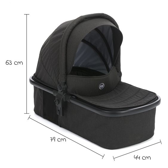 Fillikid 3-1 Set passeggino Fill Jaguar con seggiolino sportivo, navicella e materassino, seggiolino auto per neonati, borsa fasciatoio e fasciatoio, portabicchieri, parapioggia e parainsetti - grigio scuro melange