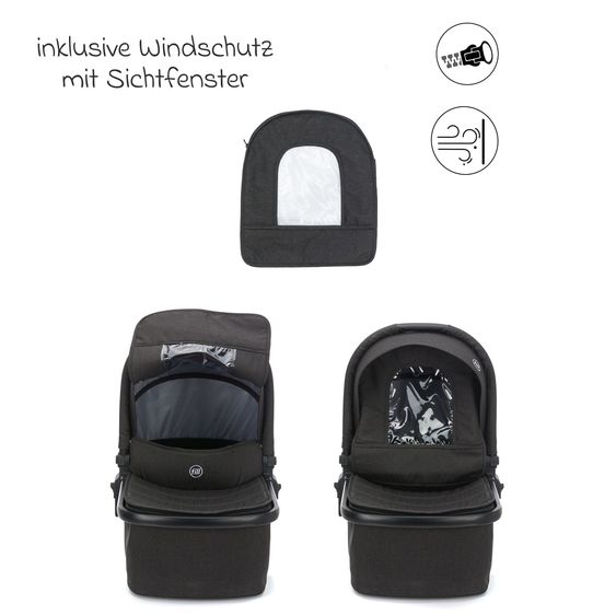 Fillikid 3-1 Set passeggino Fill Jaguar con seggiolino sportivo, navicella e materassino, seggiolino auto per neonati, borsa fasciatoio e fasciatoio, portabicchieri, parapioggia e parainsetti - grigio scuro melange