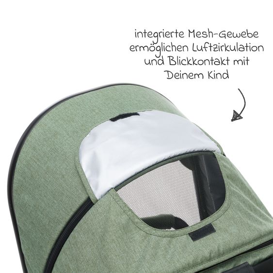 Fillikid Set passeggino 3-1 Fill Jaguar con seggiolino sportivo, navicella e materassino, seggiolino auto per neonati, borsa fasciatoio e fasciatoio, adattatore, portabicchieri, parapioggia e parainsetti - verde melange
