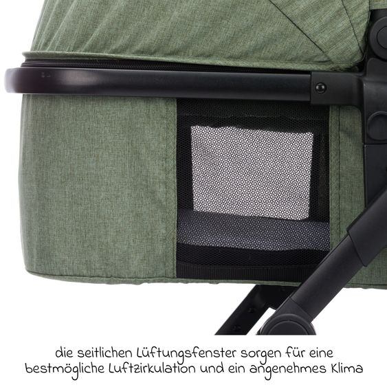 Fillikid Set passeggino 3-1 Fill Jaguar con seggiolino sportivo, navicella e materassino, seggiolino auto per neonati, borsa fasciatoio e fasciatoio, adattatore, portabicchieri, parapioggia e parainsetti - verde melange