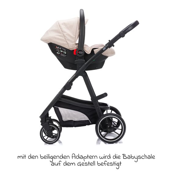 Fillikid Set passeggino 3-1 Fill Jaguar con seggiolino sportivo, navicella e materassino, seggiolino auto per neonati, borsa fasciatoio e fasciatoio, adattatore, portabicchieri, parapioggia e parainsetti - Sabbia