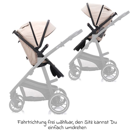 Fillikid Set passeggino 3-1 Fill Jaguar con seggiolino sportivo, navicella e materassino, seggiolino auto per neonati, borsa fasciatoio e fasciatoio, adattatore, portabicchieri, parapioggia e parainsetti - Sabbia