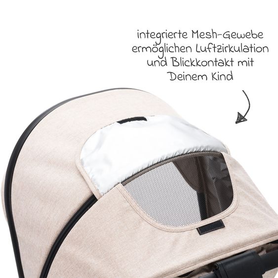 Fillikid Set passeggino 3-1 Fill Jaguar con seggiolino sportivo, navicella e materassino, seggiolino auto per neonati, borsa fasciatoio e fasciatoio, adattatore, portabicchieri, parapioggia e parainsetti - Sabbia