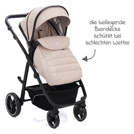 Fillikid Set passeggino 3-1 Fill Jaguar con seggiolino sportivo, navicella e materassino, seggiolino auto per neonati, borsa fasciatoio e fasciatoio, adattatore, portabicchieri, parapioggia e parainsetti - Sabbia