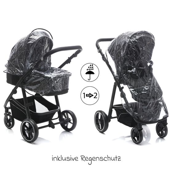 Fillikid 4-1 Fill Jaguar baby carriage set with sports seat, carrycot with mattress, infant car seat, changing bag with changing mat, adapter & rain cover - dark gray melange