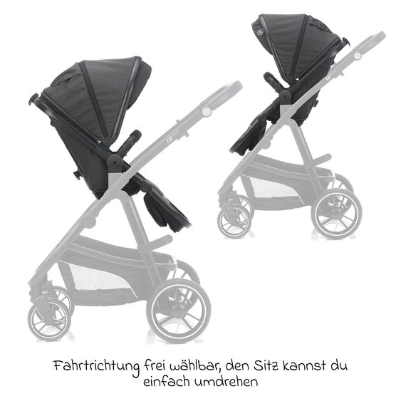 Fillikid 4-1 Fill Jaguar baby carriage set with sports seat, carrycot with mattress, infant car seat, changing bag with changing mat, adapter & rain cover - dark gray melange