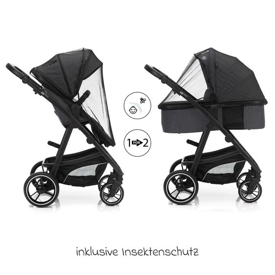 Fillikid 4-1 Fill Jaguar baby carriage set with sports seat, carrycot with mattress, infant car seat, changing bag with changing mat, adapter & rain cover - dark gray melange