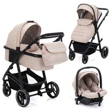 4-1 Set passeggino Fill Jaguar con seggiolino sportivo, navicella con materassino, seggiolino auto, borsa fasciatoio con fasciatoio, adattatore, parapioggia e zanzariera - Sabbia