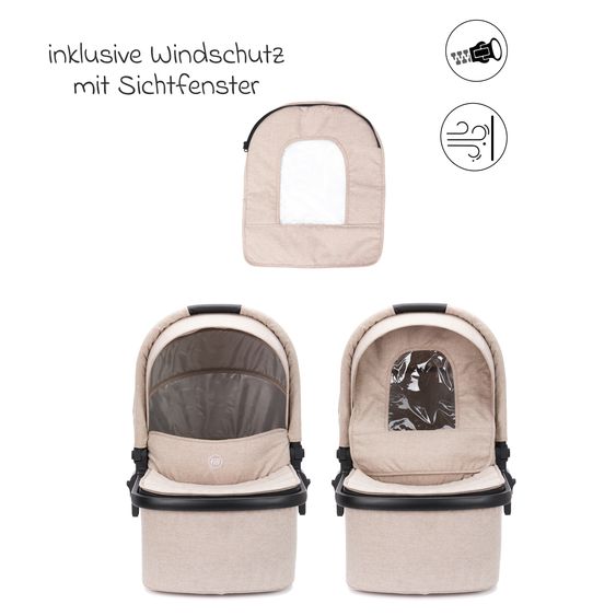 Fillikid 4-1 Kombi-Kinderwagen-Set Fill Jaguar mit Sportsitz, Babywanne mit Matratze, Babyschale, Wickeltasche mit Wickelauflage, Adapter, Regenschutz & Insektenschutz - Sand