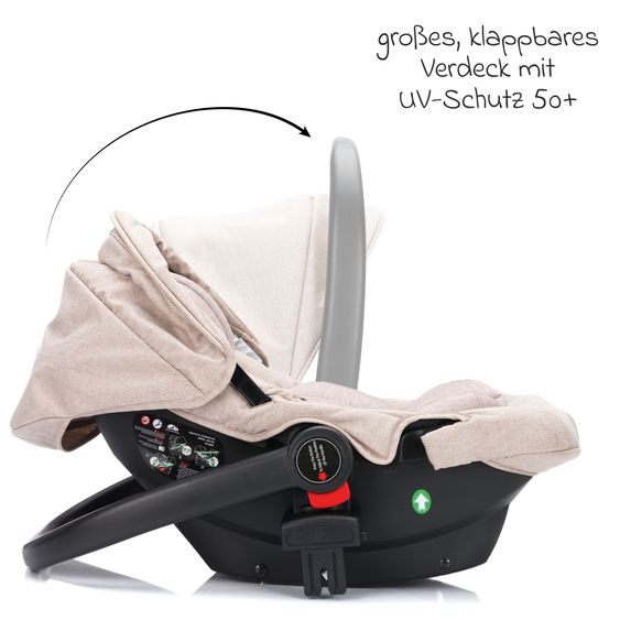 Fillikid 4-1 Kombi-Kinderwagen-Set Fill Jaguar mit Sportsitz, Babywanne mit Matratze, Babyschale, Wickeltasche mit Wickelauflage, Adapter, Regenschutz & Insektenschutz - Sand