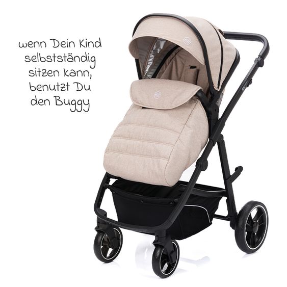 Fillikid 4-1 Kombi-Kinderwagen-Set Fill Jaguar mit Sportsitz, Babywanne mit Matratze, Babyschale, Wickeltasche mit Wickelauflage, Adapter, Regenschutz & Insektenschutz - Sand