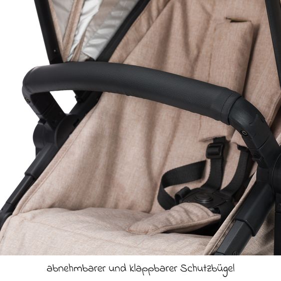 Fillikid 4-1 Kombi-Kinderwagen-Set Fill Jaguar mit Sportsitz, Babywanne mit Matratze, Babyschale, Wickeltasche mit Wickelauflage, Adapter, Regenschutz & Insektenschutz - Sand