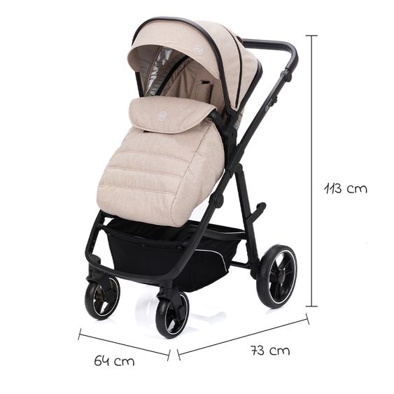 Fillikid 4-1 Kombi-Kinderwagen-Set Fill Jaguar mit Sportsitz, Babywanne mit Matratze, Babyschale, Wickeltasche mit Wickelauflage, Adapter, Regenschutz & Insektenschutz - Sand