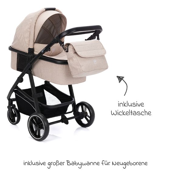 Fillikid 4-1 Kombi-Kinderwagen-Set Fill Jaguar mit Sportsitz, Babywanne mit Matratze, Babyschale, Wickeltasche mit Wickelauflage, Adapter, Regenschutz & Insektenschutz - Sand