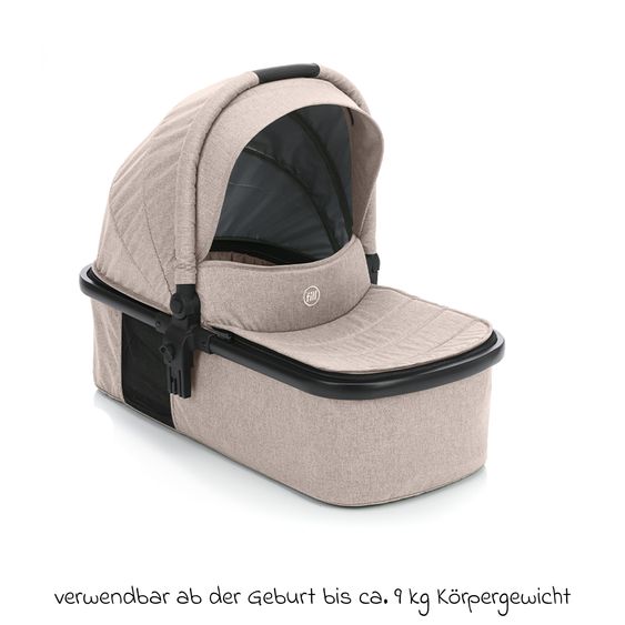 Fillikid 4-1 Kombi-Kinderwagen-Set Fill Jaguar mit Sportsitz, Babywanne mit Matratze, Babyschale, Wickeltasche mit Wickelauflage, Adapter, Regenschutz & Insektenschutz - Sand