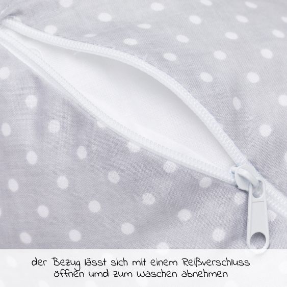 Fillikid 4 in1 Herz-Stillkissen mit Polyester-Hohlfaser-Füllung 190 cm - Punkte klein - Grau
