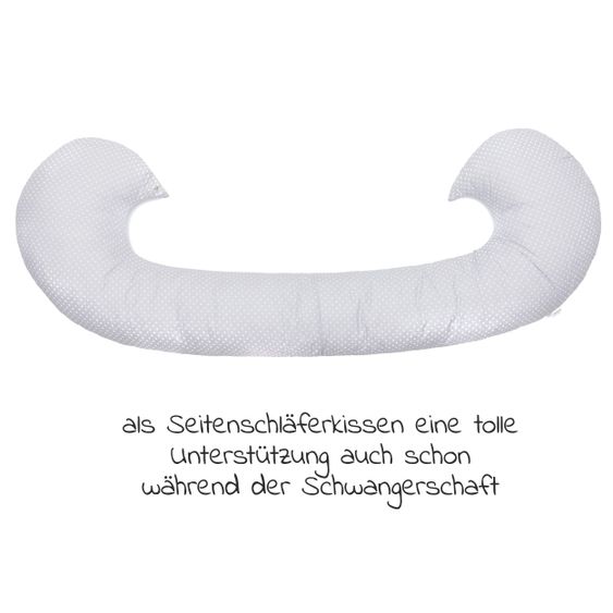 Fillikid 4 in1 Herz-Stillkissen mit Polyester-Hohlfaser-Füllung 190 cm - Punkte klein - Grau