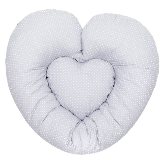 Fillikid 4 in1 Herz-Stillkissen mit Polyester-Hohlfaser-Füllung 190 cm - Punkte klein - Grau