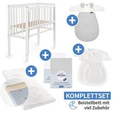 7-tlg. Beistellbett-Komplett-Set 90 x 40 cm / Beistellbett Premium Vario + Matratze + 2 Spannbetttücher + 3-tlg. Baby-Mäxchen