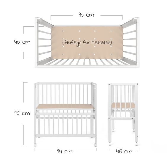 Fillikid 7-piece co-sleeper complete set 90 x 40 cm / Premium Vario co-sleeper + mattress + 2 fitted sheets + 3-piece baby mäxchen